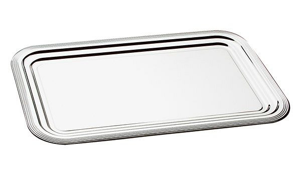 APS feestbord -CLASSIC-, 41 x 31 cm, metaal, vernikkeld en glanzend verchroomd, met lijndecoratie, rolrand, VE 48, 00399