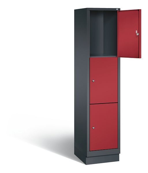 C+P lockerkast Evolo, H1800xW420xD500mm, kleur: zwartgrijs/robijnrood, 48020-123 S10058