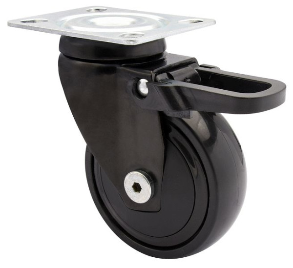 WAGNER Möbel-Lenkrolle 3C-SERIE Durchmesser 75mm, TPE, schwarz, soft, Kugellager, Feststeller, Tragkraft 75kg, VE: 4 Stück, 1237701