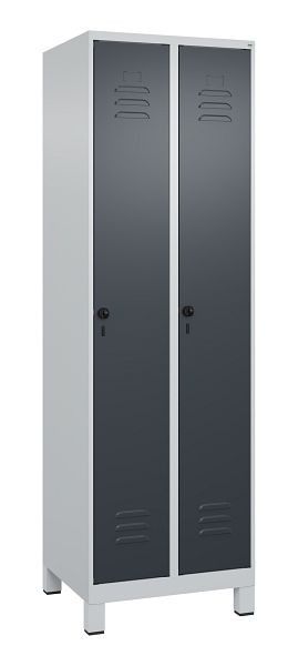 C+P Umkleidespind Classic PLUS, Füße, 2 Abteile, 1950x600x500mm, 7035/7016, Drehriegel, 080010-20 S10008