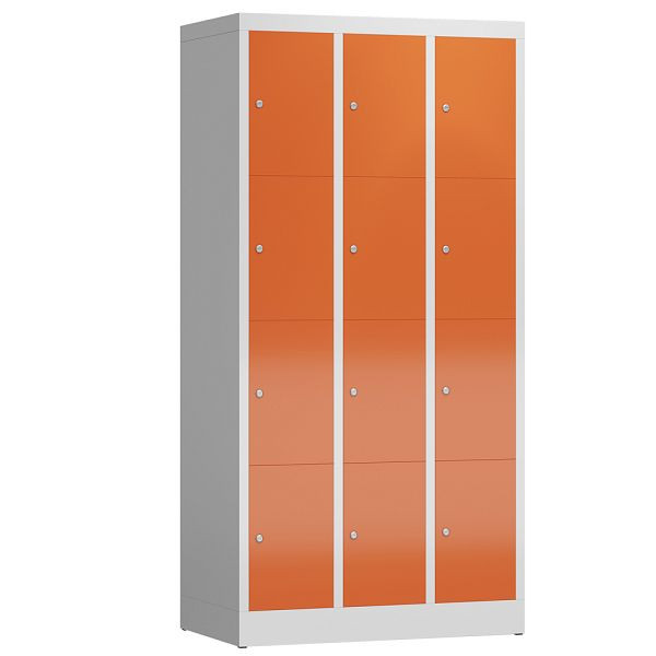 Lüllmann ClassiX lockerkast, 3 compartimenten met elk 4 compartimenten, 1800 x 870 x 500 mm, lichtgrijs/vuurrood, X-520434