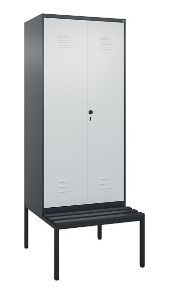 C+P luierkastje Classic PLUS SW, 2 vakken, 2120x800x815mm, 7016/7035, draaibare sluiting, met bank eronder, 0800527-22 S10043