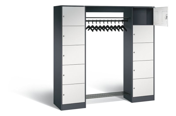 C+P open garderobe serie 8070, H1950xB1870xD480mm, kleur: zwartgrijs/lichtgrijs, 82710-00 S10037