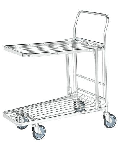 Kongamek multifunctionele boodschappenwagen KM, stapelbaar, verzinkt, 2 roosterplanken, 300 kg, 860x530 mm, rem, 255356