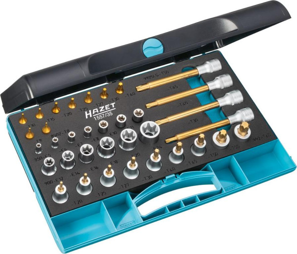 Hazet TORX® gereedschapsset, hol vierkant 6,3 mm, hol vierkant 12,5 mm, buiten TORX® profiel, binnen TORX® profiel, aantal gereedschappen: 35, 1557/35