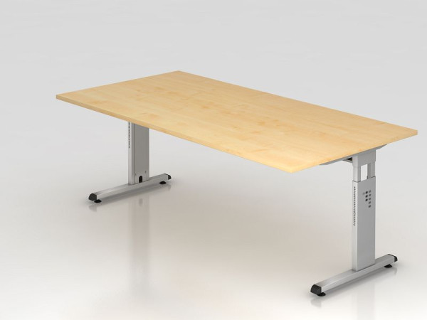 Hammerbacher bureau C-poot 200x100cm esdoorn/zilver, werkhoogte 65-85 cm, VOS2E/3/S