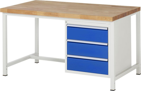 RAU werkbank serie 8000 - frameconstructie (gelast frame), onderbouw container (3x lade), 1500x840x900 mm, 03-8157A1-159B4S.11