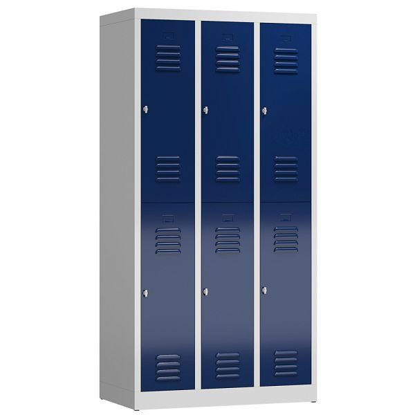 Lüllmann ClassiX kledingkast, 3 vakken, dubbeldekker, 1800 x 870 x 500 mm, lichtgrijs/gentiaanblauw, X-520231