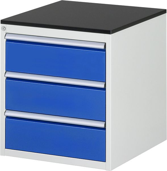 RAU ladekast serie 7000, B580 x D650 x H640 mm, 3 x lade afmeting L 3xH180 mm, werkblad met melamineharscoating, 03-L3.0A-M.11