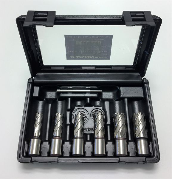ELMAG HSS kernborenset, 7-delig voor MAGPRO machines Ø 12, 14, 16, 18, 20, 22 mm, inclusief centreerpen, 62025