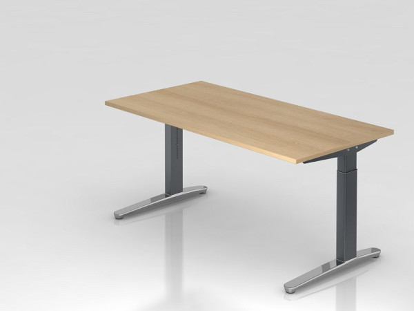 Hammerbacher bureau C-poot 160x80cm eiken/grafiet (gepolijst), rechthoekige vorm, VXB16/E/GC