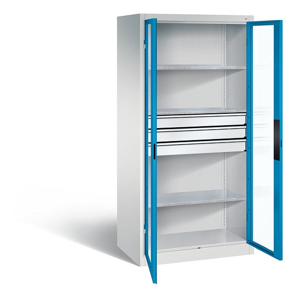 C+P gereedschapskast Acurado, H1950xW930xD600mm, kleur: lichtgrijs/lichtblauw, verzonken handgreep, 8922-55302 S10015
