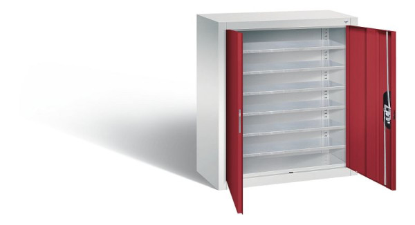 C+P tijdschriftenkast serie 13, H830xB700xD300mm, kleur: lichtgrijs/robijnrood, verzonken handgreep, 134013-20 S10070