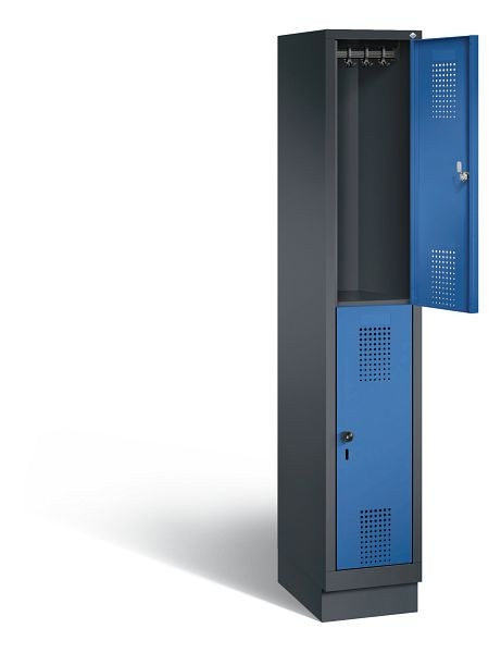 C+P locker dubbeldekker Evolo, H1800xB320xD500mm, kleur: zwartgrijs / gentiaanblauw, 48320-10 S10040