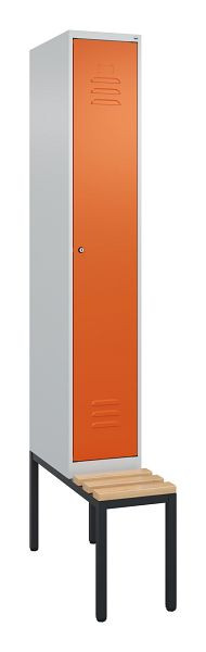 C+P luierkastje Classic PLUS met middenwand, bank, 2120x300x815mm, 7035/2004, cilinderslot, beuken zitlat, 0800507-10F S10120