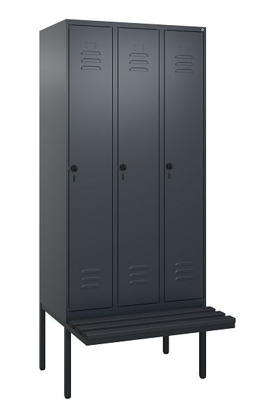 C+P Umkleidespind Classic PLUS, 3 Abteile, 2120x900x815mm, 7016/7016, Drehriegel, je 2 Doppel-Haken, 0800407-30F S10042