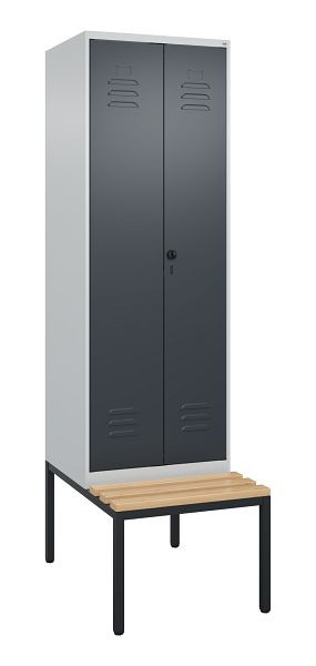 C+P luierkastje Classic PLUS SW, 2 vakken, 2120x600x815mm, 7035/7016, draaibare sluiting, met onderbank, beukenhouten zitlat, 0800527-20 S10008