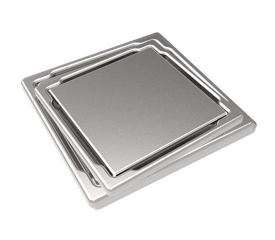 MERT vlakke vloerafvoer met gehard glazen deksel "RVS", RVS frame 110x110 mm, DU-11-CD-EDEL