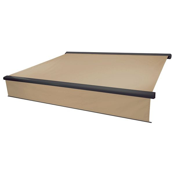 Mendler elektrische full cassette luifel T124, 4x3m uitschuifbare volant, polyester creme, antraciet, 58296+34295+58312
