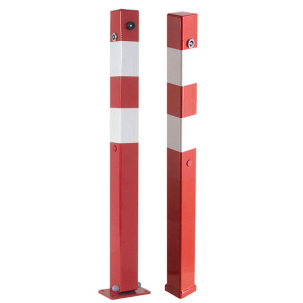 Stone HGS afzetpaal -Bollard- met 8 mm driehoekslot, met grondhuls, verzinkt en rood met 3 witte lichtstrips, 2 oogjes, 470nb-2