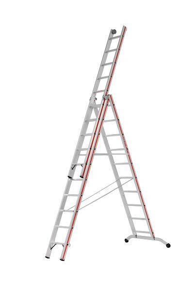 HYMER Stufenmehrzweckleiter, dreiteilig, 3x10 Sprossen/Stufen, Länge eingefahren 3,00 m / ausgefahren 7,20 m, 684730