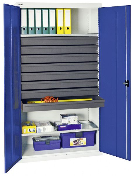 stumpf gereedschaps- en materiaalkast serie 3000, 7035/5010, 8 laden 100 mm, 2 legborden, 3008174
