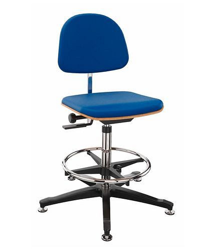 Dauphin werkstoel bekleed met blauwe stof, vloerglijders, voetring, 266899