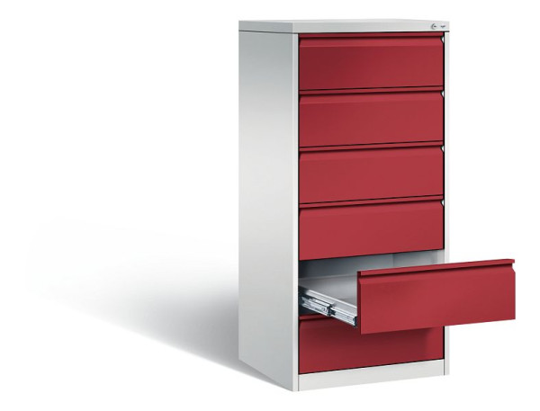 C+P archiefkast Acurado, H1357xW553xD590mm, kleur: lichtgrijs/robijnrood, stuurstang, 12736-322 S10047