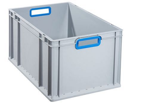 DENIOS Euro stapelbak classic-line B, blauwe handgreepopeningen, 600 x 400 x 320, VE: 3 stuks, 265-217