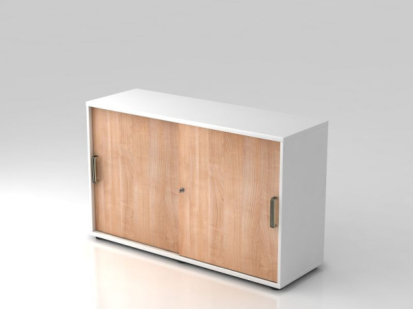 Hammerbacher schuifdeurkast 2OH 120cm gestreepte handgreep wit/walnoot, 120x40x74,8 cm (BxDxH), V1752S/W/N/SG