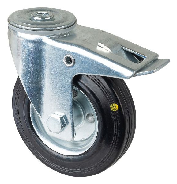 BS rollen transportrol met rem, breedte 37 mm, Ø125 mm, tot 100 kg, zwart rubberen loopvlak, rollager, VE 2 stuks, L121.B58.125