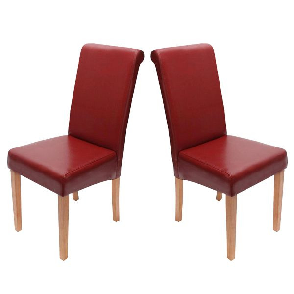 Mendler set van 2 eetkamerstoelen keukenstoel Novara II, leer, rood, lichte poten, 8323