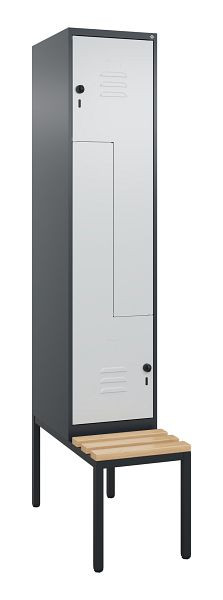C+P Z-Spind Classic PLUS, met onderbank, 2 vakken, 2120x400x815mm, 7016/7035, draaibare schoot, beuken zitlat, 0800537-122 S10013