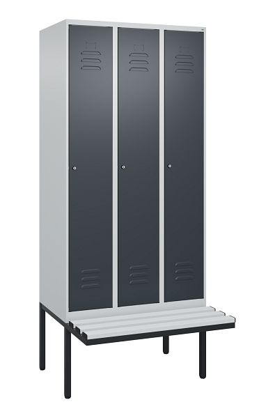 C+P Umkleidespind Classic PLUS, 3 Abteile, 2120x900x815mm, 7035/7016, Zylinderschlösser, je 2 Doppel-Haken, 0800407-30F S10023