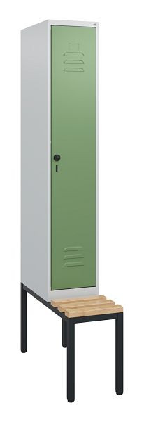 C+P luierkastje Classic PLUS, met onderbank, 1950x300x815mm, 7035/6011, draaibare sluiting, beuken zitlat, 0800505-10 S10006