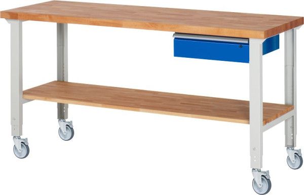 RAU verrijdbare werkbank (in hoogte verstelbaar) 7001A7, 2000x700x950-1000mm, 4 zwenkwielen, 05-7001A7-207B4H4.11
