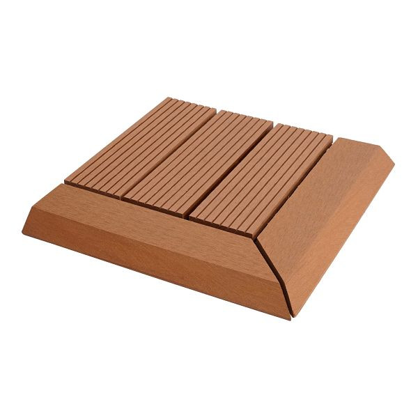 Mendler WPC hoekvloertegel Rhone + finish, houtlook terras, 30x30cm Premium, hoek links, teak lineair, 77611