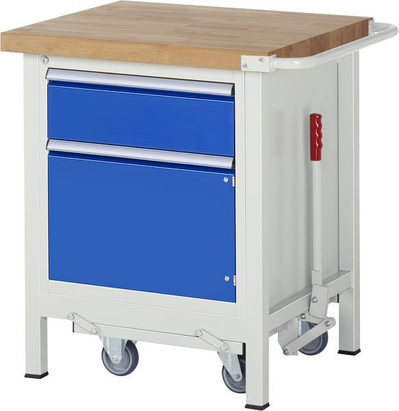 RAU werkbank met neerlaatbaar onderstel serie 8000, 1x lade, 1x draaideur, 750x880x700 mm, 05-8152A2-077B4F.11
