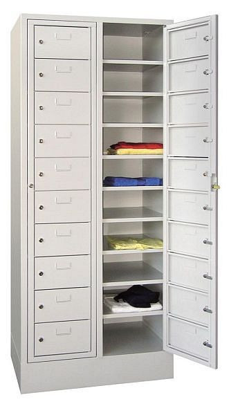 Pavoy Schließfachschrank mit Sockel 1850/500/770, Zylinderschloss, 2 x 10 Fächer, Türen mit Etikettenhalter, 21227-077-011-910