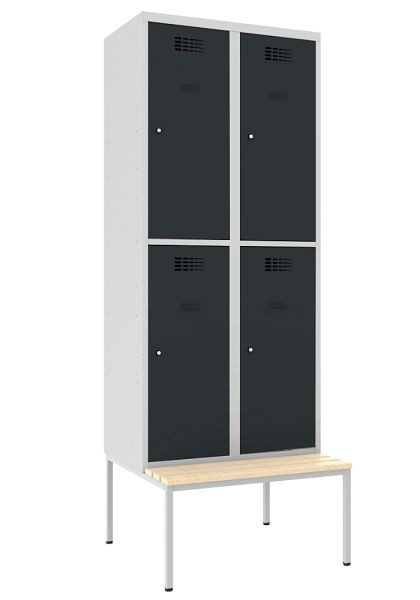 KEMMLIT garderobekast met 2 vakken en 4 deuren 30cm met bank, antracietgrijs 7016, draaibare sluiting, 100291