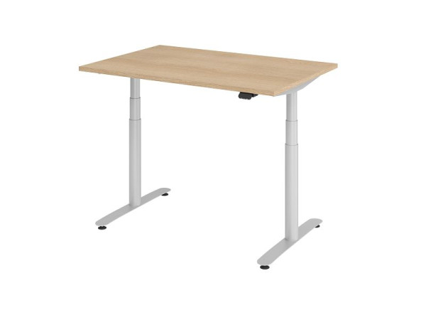 Hammerbacher zit-sta bureau elektrisch 120x80cm eiken/zilver, VXDLR12/E/S