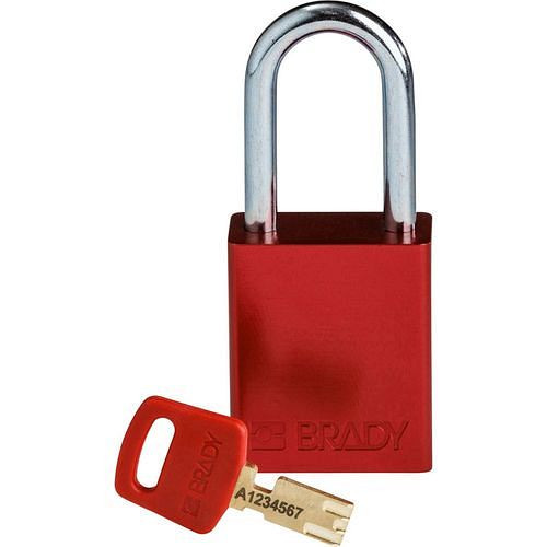 Brady hangslot SafeKey, aluminium, beugelhoogte 38,10 mm, rood, 312030
