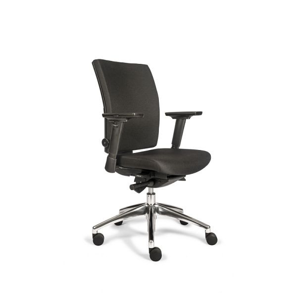 Lüllmann bureaudraaistoel met armleuningen, gestoffeerd, lendensteun, Donati, aluminium onderstel, zwart, 210380