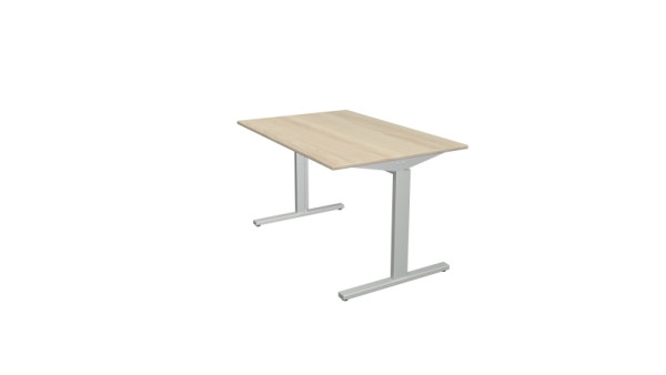 Kerkmann bureauvorm 2 - B 1200 x D 800 x H 700-820 mm met T-voetframe in aluminium zilver, esdoorn, 11020450