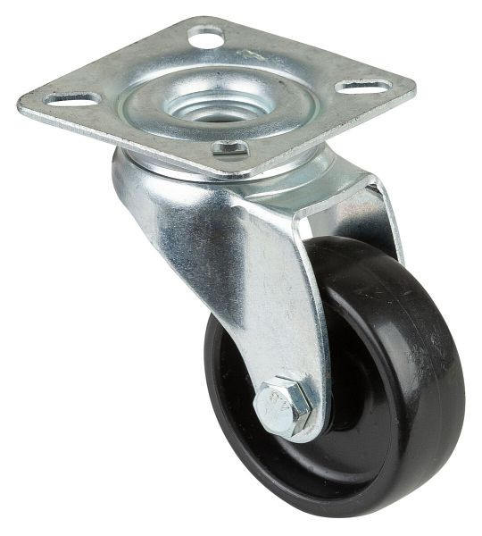 BS rollen apparatenrol, plaat, wielbreedte 18 mm, wiel-Ø 50 mm, draagvermogen 50 kg, zwart kunststof, glijlager, VE 8 stuks, A300.A90.050