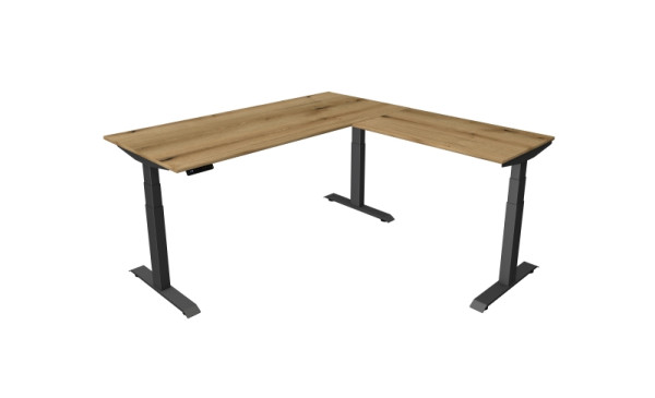 Kerkmann Move 4 zit-statafel, B 1800 x D 800 mm met aanbouwelement 1000 x 600 mm, elektrisch in hoogte verstelbaar van 640-1290 mm, eiken, 10083155