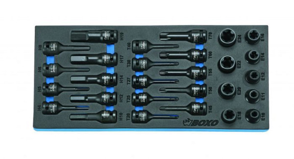 Boxo 1/2" TX slagmoersleutel, binnen 6-punts slagmoersleutelset, 28 stuks, VE: 5 stuks, BX032