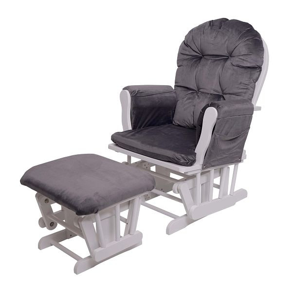 Mendler relaxstoel HWC-C76, schommelstoel, schommelstoel met kruk, fluweel, grijs, frame wit, 74443