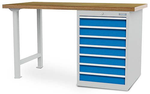 Bedrunka + Hoge werkbank R 18-24, 1x100 mm, lades volledig uittrekbaar 100%, lades met 50 mm fronthoogte, 1500 x 750 x 859 mm, 03.15.580.6-1V