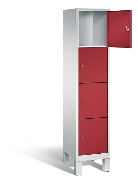 C+P lockerkast Evolo, H1850xW420xD500mm, kleur: lichtgrijs/robijnrood, 4 vakken, 48010-124 S10073